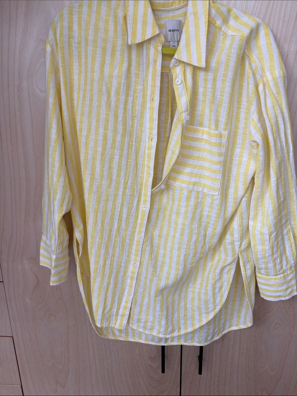 Maeve Yellow & White Striped Linen-Blend Button Down Shirt size small. EUC